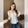 White Lace V-neck Breasted Diamond Long-sleeved Knitted Sweater Women's Clothing Early Autumn Wear High-end Cardigan Jacket Top