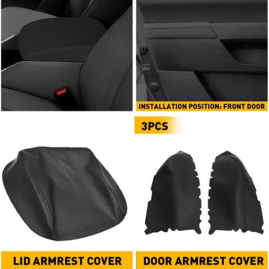 Center Console & Armrest Front Door Cover Leather for Honda Black 09-2015