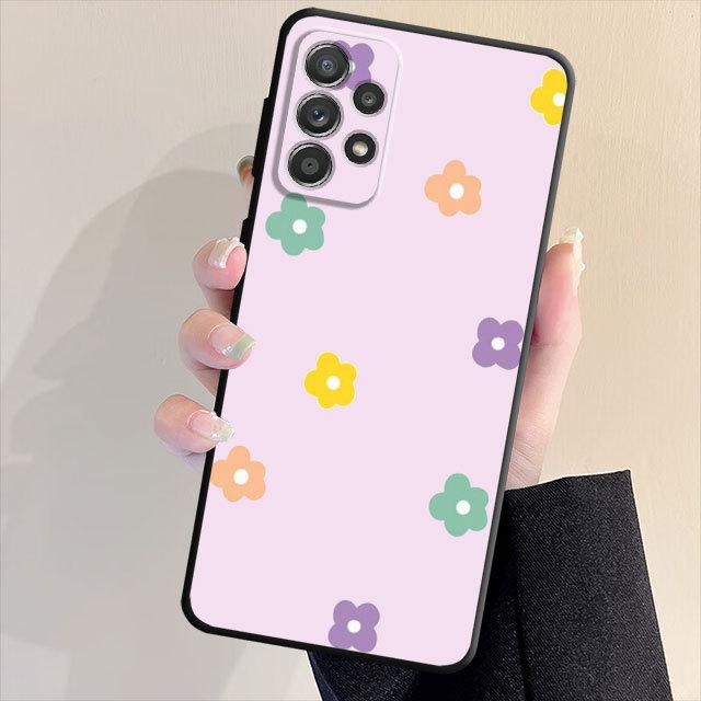 Funda de Flor Linda Para Samsung Galaxy A71 A31 A51 A32 A72 A52 A23 A13 A33 A21s A22 A53 A11 A52s A12 Cubierta Suave Negra Mate Armor
