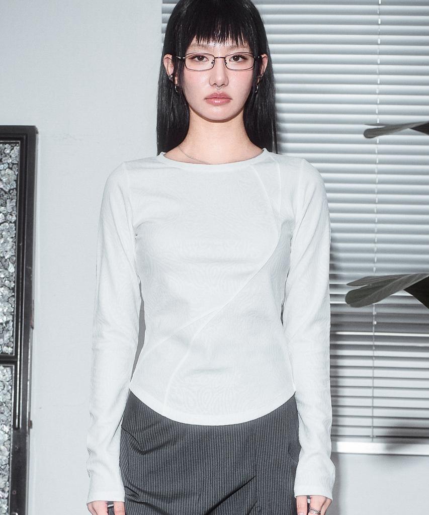 DEAR,ME Circle Line Jacquard Top [White]