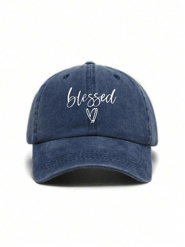 Washed Vintage Unisex Baseball Cap With Blessed Print Casual Hat For Adults