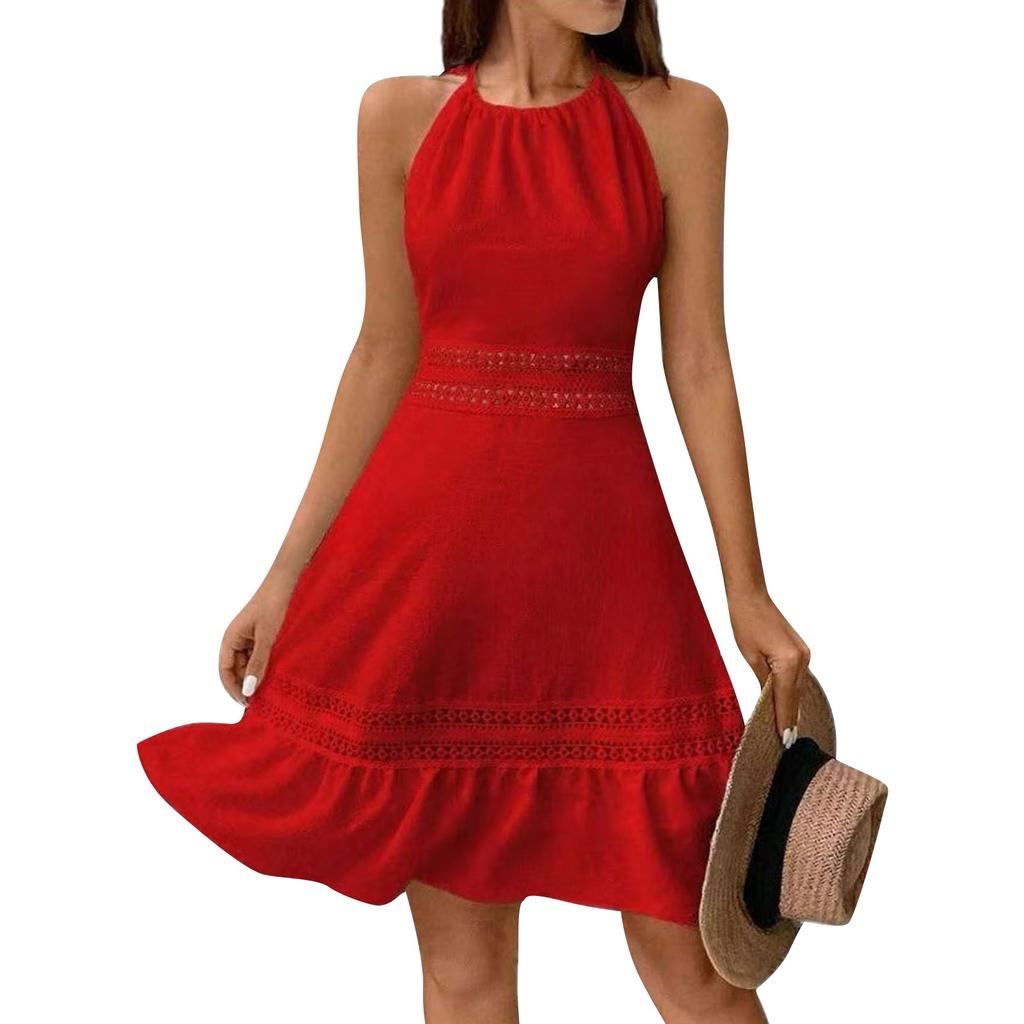 Women's Round Neck Hollowed Out Butterfly Butterfly Back Waist Neck Dresses