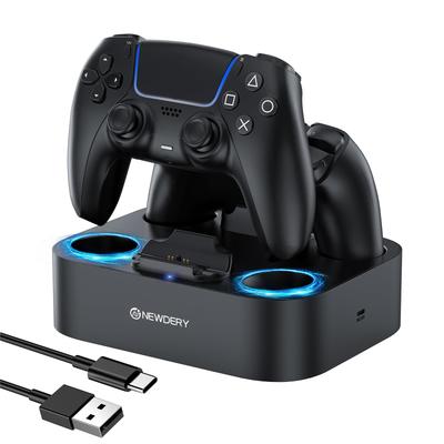 NEWDERY PS5 Kontrol Cihazı Şarjı Hızlı Şarj 2 Cihazı Şarj Edebilir Sadece Aşırı Şarj Kablosunu Yerleştirin LED Gösterge Lambası Siyah Stand, Şarj