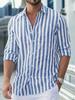 Men's Striped Turn-Down Collar Long Sleeve Shirt for Spring and Autumn 2026.