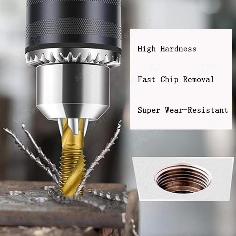 6Pcs/lot Tap Titanium Coated Drill and Tap Set Metric Thread HSS M1-M11 Screw Tapping Bit Tool 1/1 Hex Shank Hand Tools