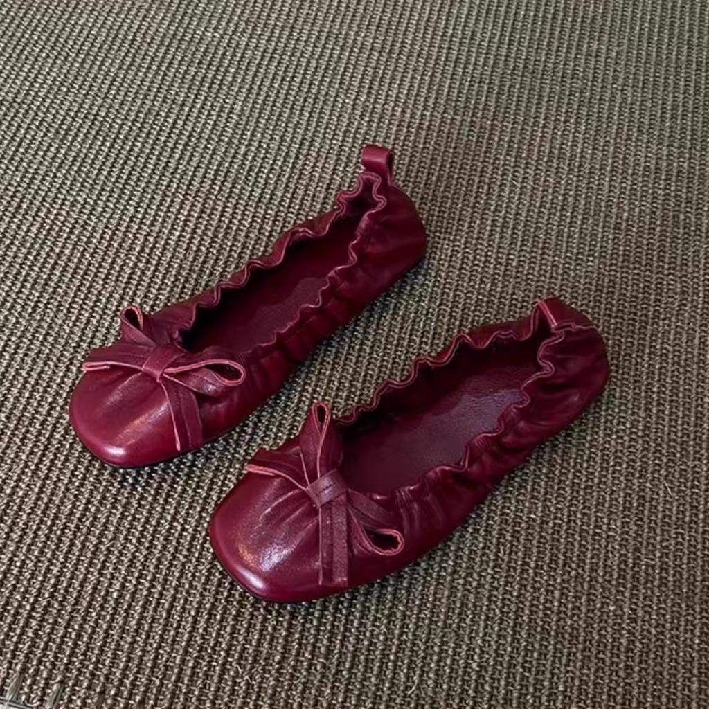 Sheepskin Version French Retro Style Square Head Fashion Temperament Simple Women's Flat Bottom Versatile Round Head Not Tired Feet Shallow Mouth