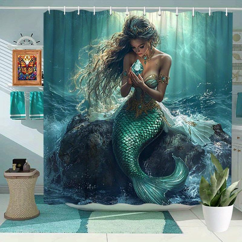 

1 шт. Золотой хвост русалки Подводная занавеска для душа - Волшебный декор для ванной комнаты, Полиэстер, Стирающийся, 70,8x70,8 дюймов, Сушить на веревке, n 90X180cm