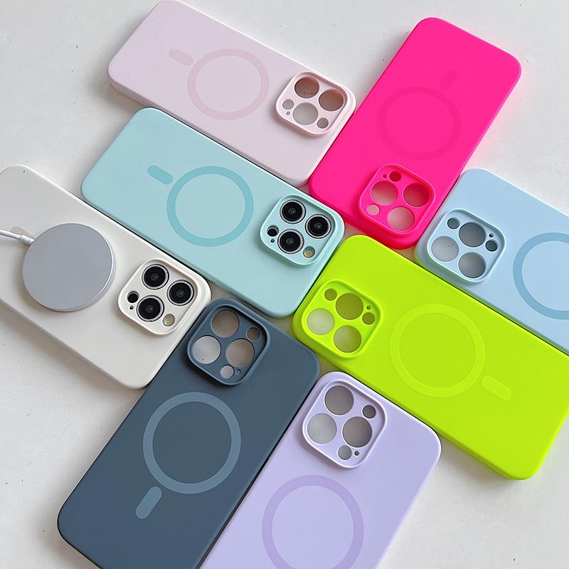 Original Liquid Silicone Matte Fluorescence For Magsafe Case For iPhone 15 14 13 Pro Max Wireless Charge Magnetic Soft Cover