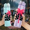 1PC Palm Tree Black Spot Print 750ml Color Plastic Sports Water Bottle Leakproof Flip Straw Lid Suitable for Sports Office Home Use