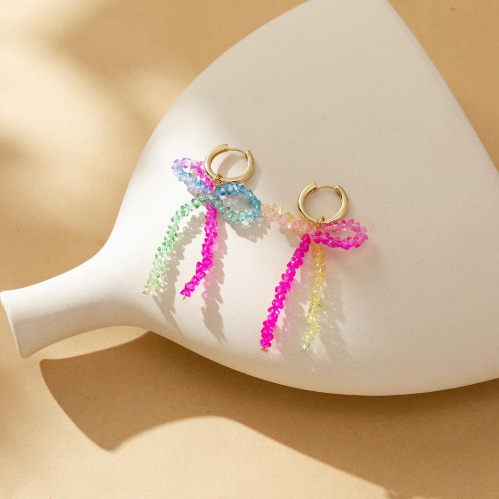Trendy 2023 Fall Colorful Bowknot Crystal Earrings Women's Geometric Jewelry