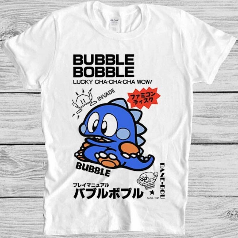 Summer Bubble Bobble Japanese Poster Famicom Meme Gamer Cult Gift Tee T Shirt Men's Round Neck Short Sleeve