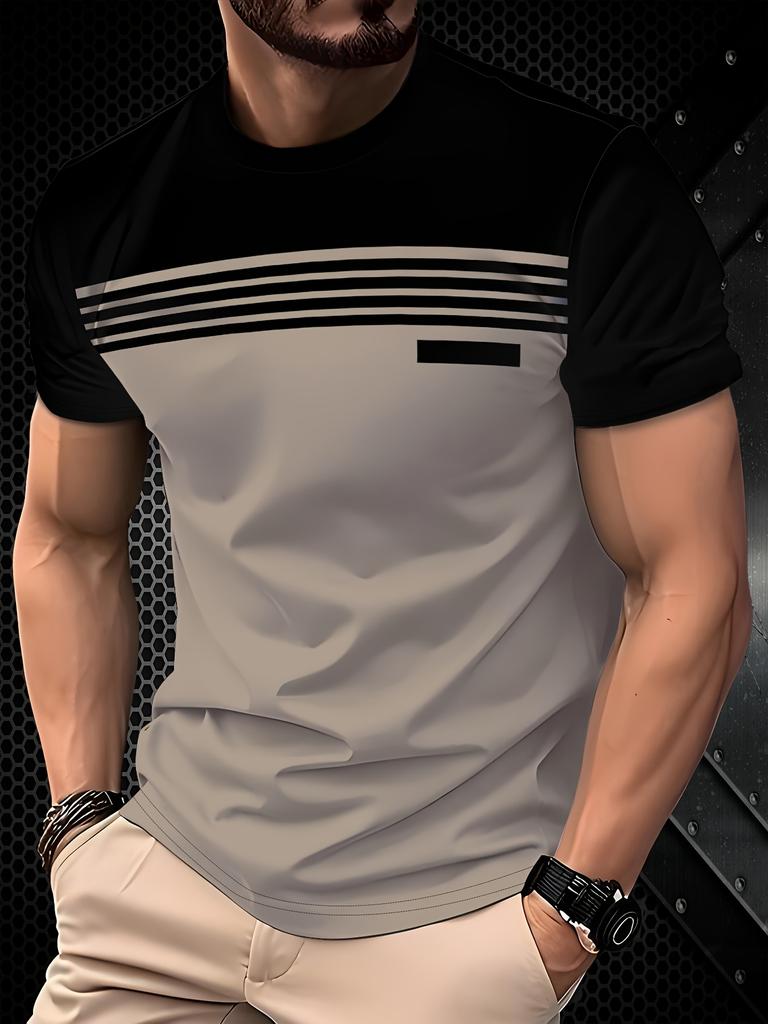 The new men's T-shirt for summer features a casual, fashionable, comfortable, soft, and breathable 3D striped pattern print