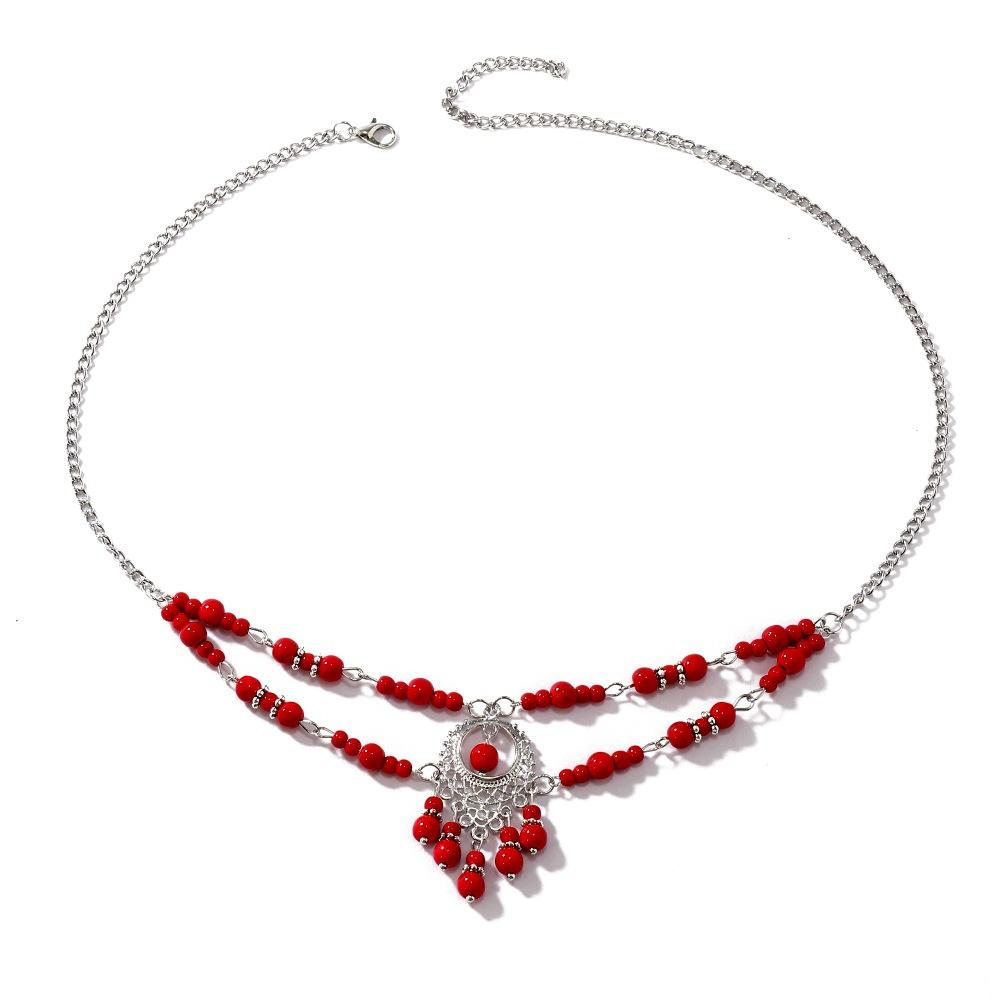 Bohemian Ancient Hanfu Travel Photography Turquoise Red Bead Headband Headgear Accessories, Exotic Hair Chain