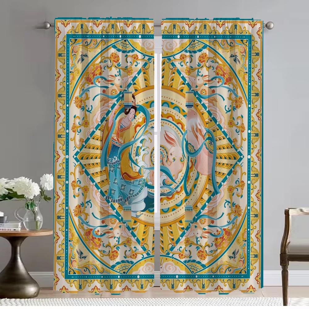 Elegant Room Curtains for Camera Chinese Style Window Curtain Partition Home Interior Curtains 2 Pieces Tulle for Bedroom Shades