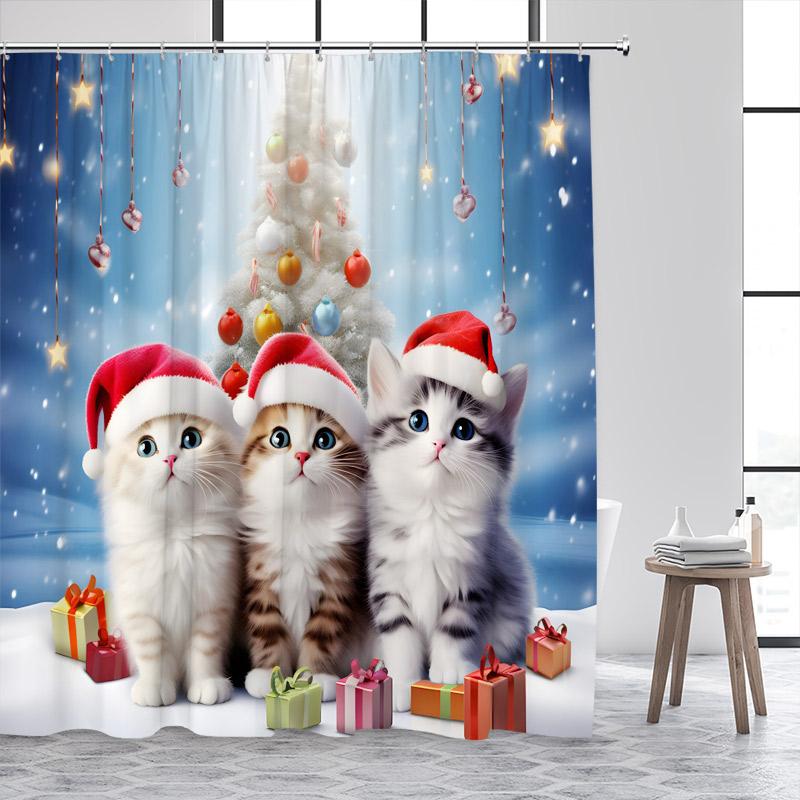 

Забавные Рождественские Шторки для Душа с Кошкой и Собакой, Красный Фермерский Грузовик, Животные, Домашний Питомец, Рождественская Елка, Зимний Лесной Пейзаж, Набор Декора для Ванной Комнаты 90x180cm-35x70in