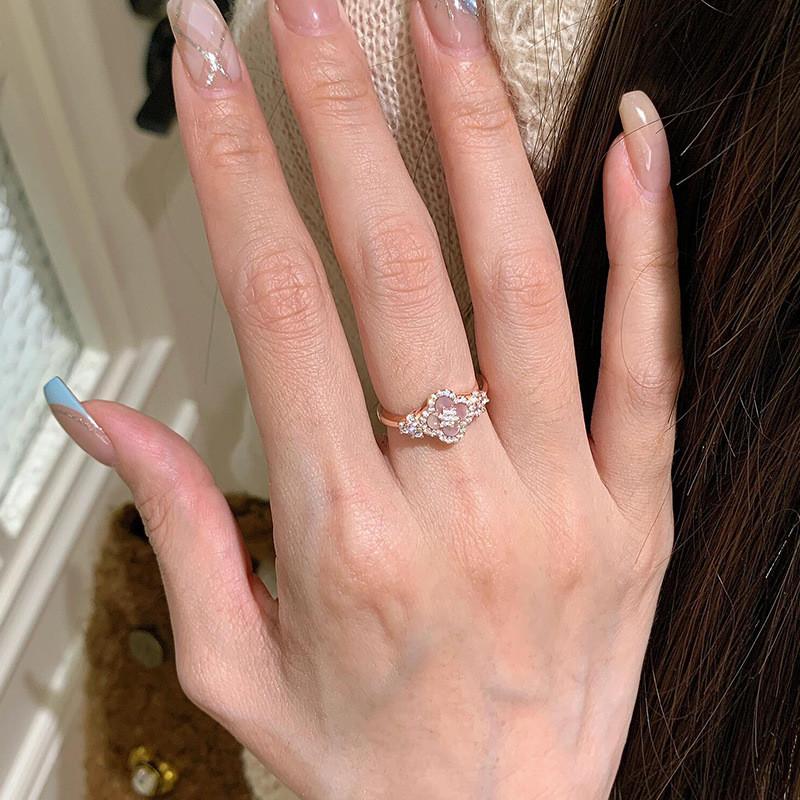 Fashion Zircon Motherofpearl Diamondshaped Open Ring For Women