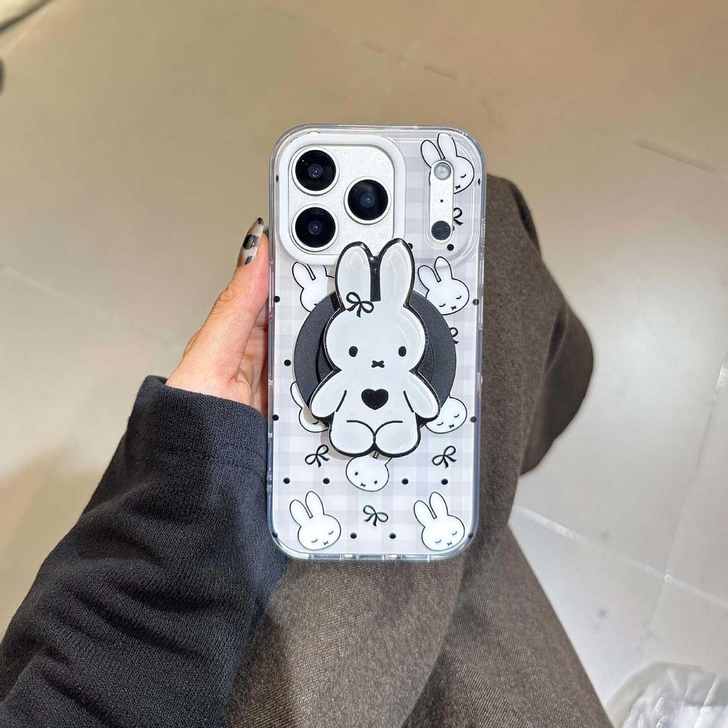 Trendy Miffy Magnetic Anti-Drop Phone Case for iPhone 17/16 Pro Max - Grey/White