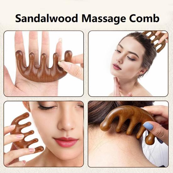 Sandalwood Scalp Massage Comb Multi-functional Meridian Comb Wooden Wide Tooth Face Head Body Massager Guasha Scrubber Tool