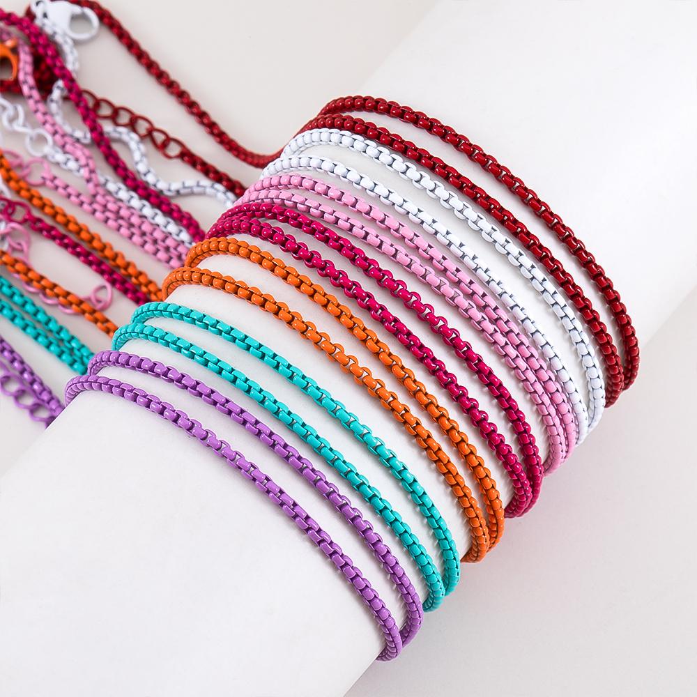 2pcs 1pc 7 Color Stainless Steel Painted Chains Candy Color Box Chain Necklace DIY Basic Summer Choker Chain Punk Jewelry Making