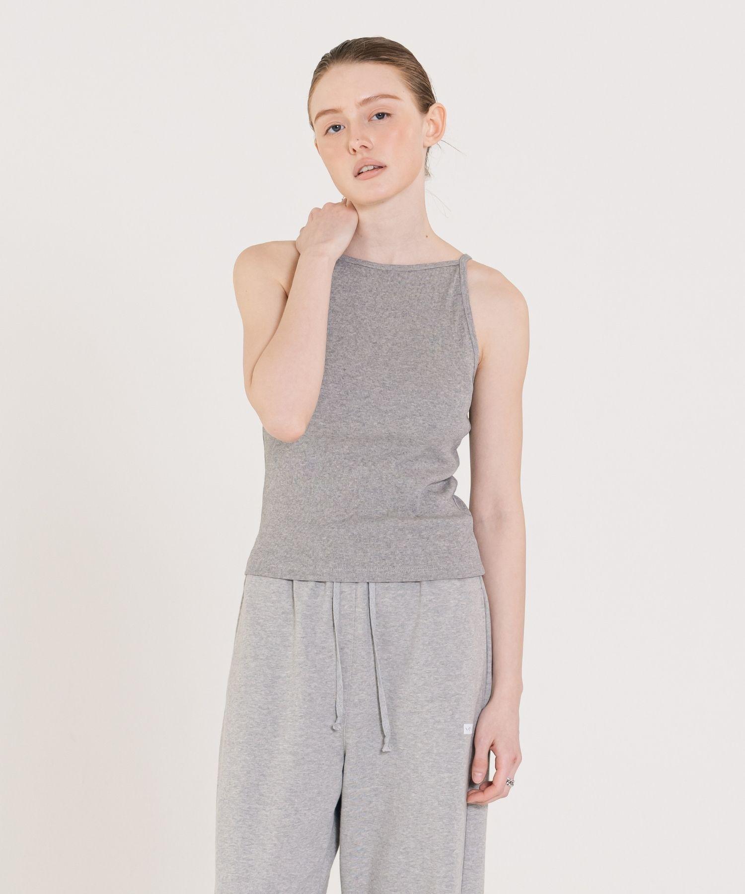 Ingi Active Ribbed Boat Neck Sleeveless Gray One