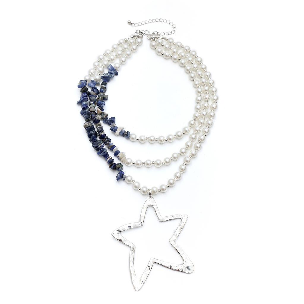 Wind Exaggerated Sweet Cool Imitation Pearl Beaded Necklace Turquoise Neck Chain Multi-Layer Simple Star Necklace