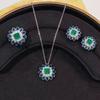 Premium Retro Sunflower Pendant, Daily Versatile Synthetic Emerald Stud Earrings, Open Ring, Colorful Treasure Set For Women