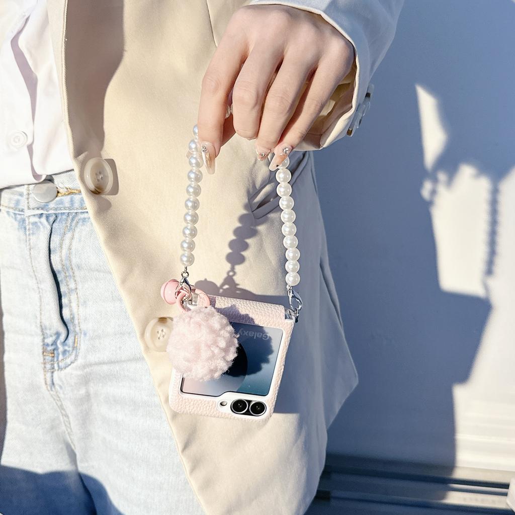 Luxury Litchi Pattern Genuine Leather Hinge Case For Samsung Z Flip 3 4 5 6 5G Flip5 Flip6 3-piece Set Hinge Cover Coque Shell