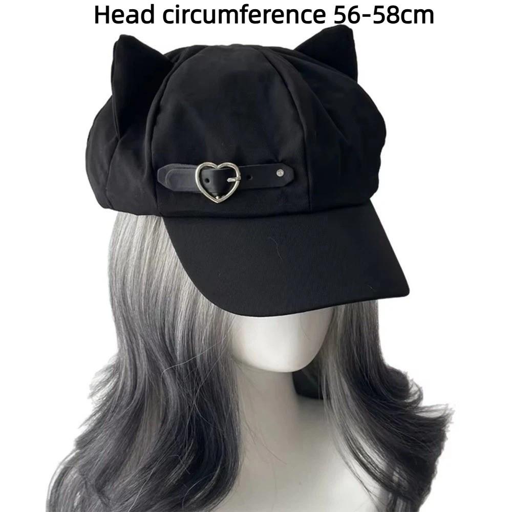 Cappello Piatto Gotico Ispirato ad Harajuku con Orecchie da Gatto e Zip Cappello da Sole Moda Lolita Berretto Cappello Donna Ragazze