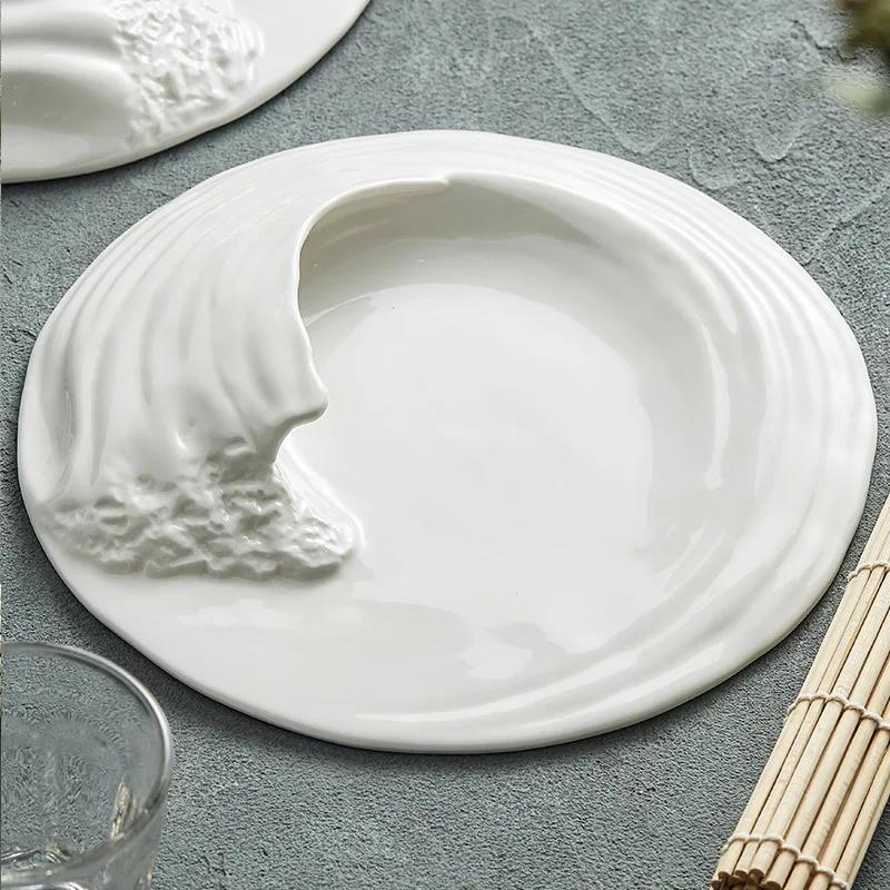 Wave Artistic Conception Fusion Tableware Ceramic Tableware Western-style Flat Special-shaped Hotel Advanced Cold Dish Set Plate