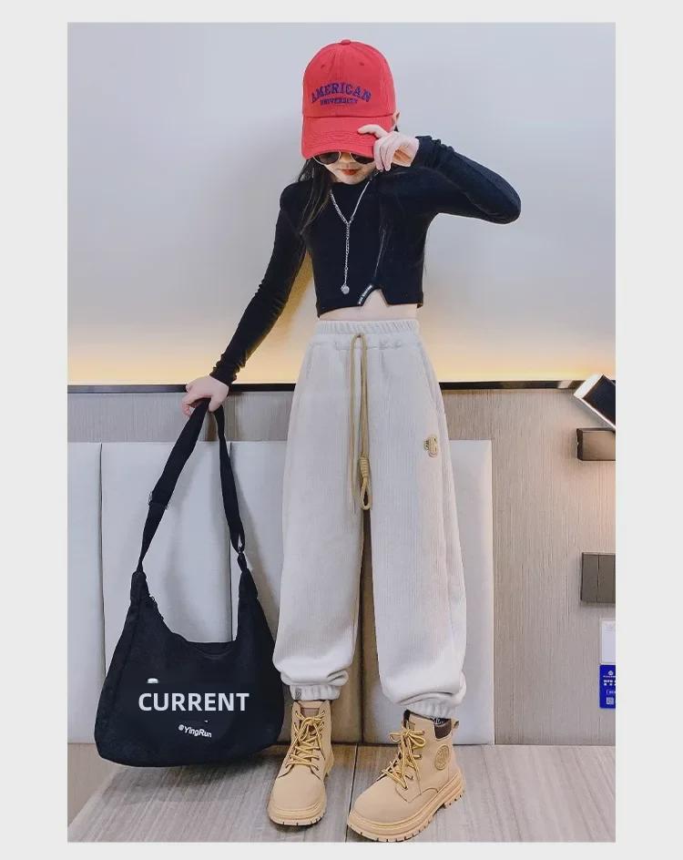 Leggings sport largi de iarnă pentru fete, din catifea cu căptușeală, culoare uni