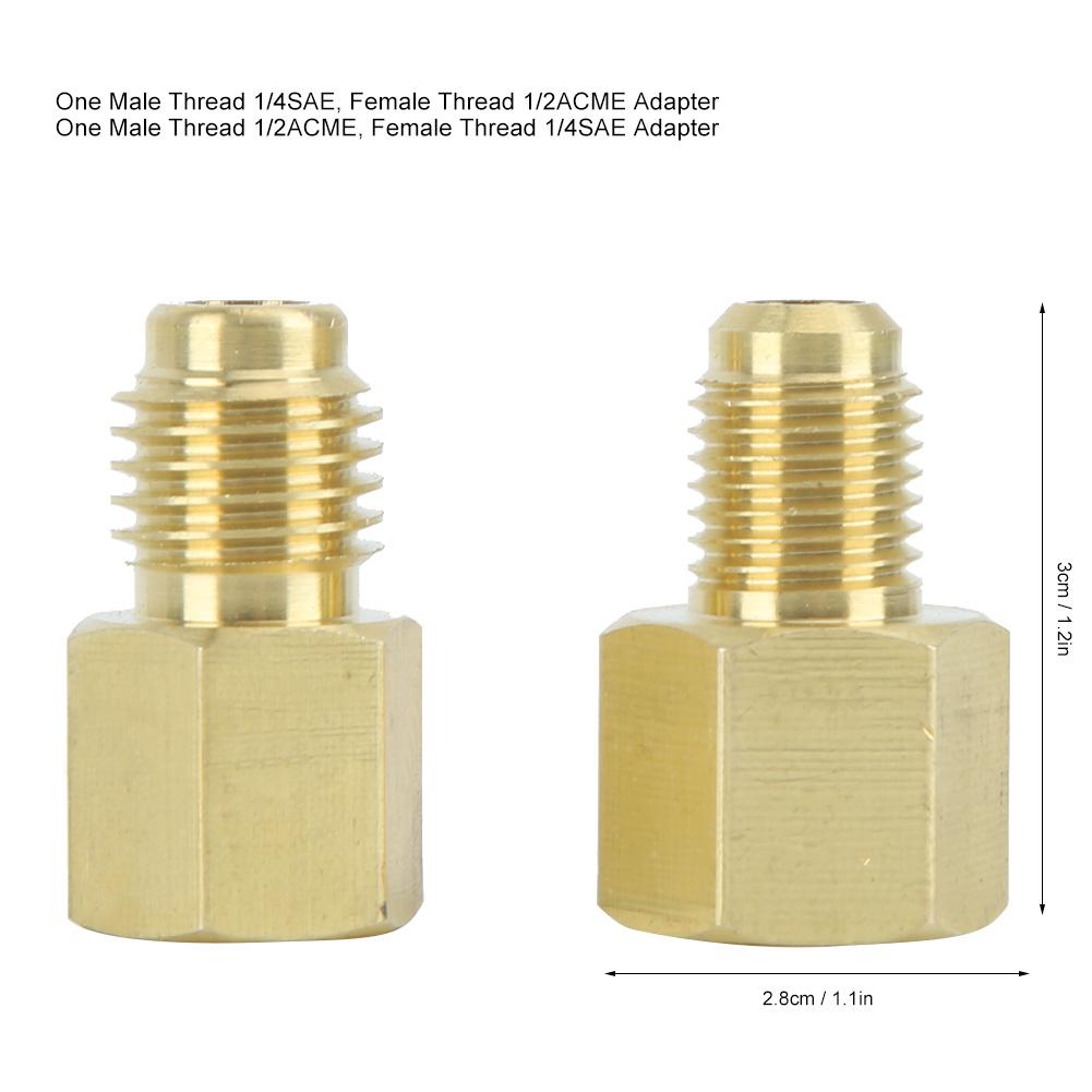 2Pcs 1/2ACME Brass Refrigeration Adapter Refrigerant Vacuum Pump Port Connector Accessory