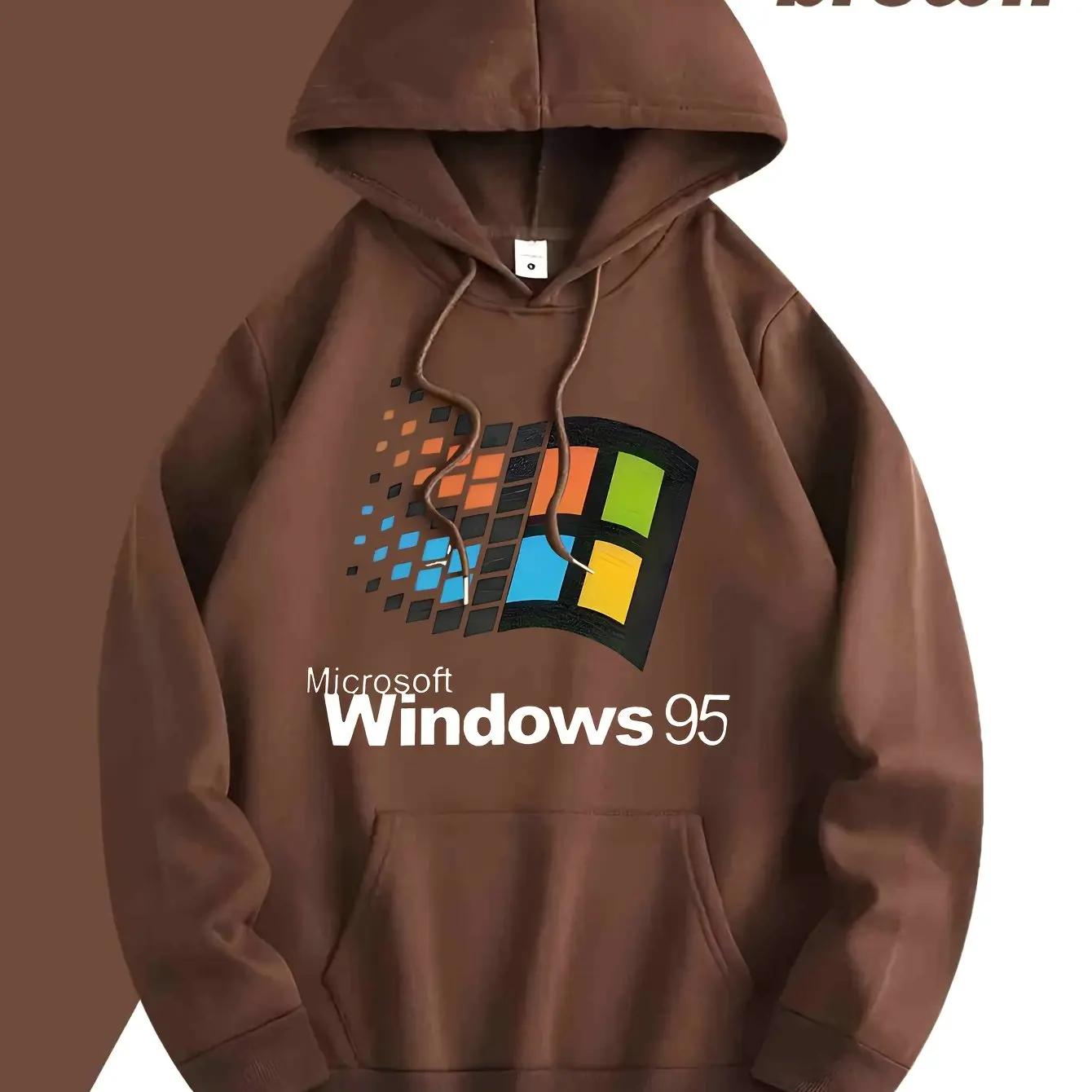 

Men s Retro Windows 95 Graphic Hoodie Dark Grey Pullover Sweatshirt Retro Gaming Hoodie for Tech Enthusiasts 3XL