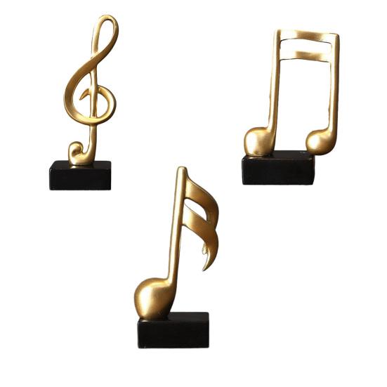 Music Note Sculpture Gold Resin Musical Symbol Figurine Modern Tabletop Decoration for Piano Room Home Office Table Centerpiece