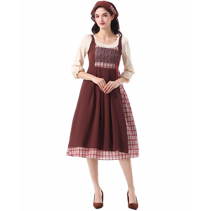 Halloween Floral Print Fake Two-Piece Dress Women Stage Performance Garden Style