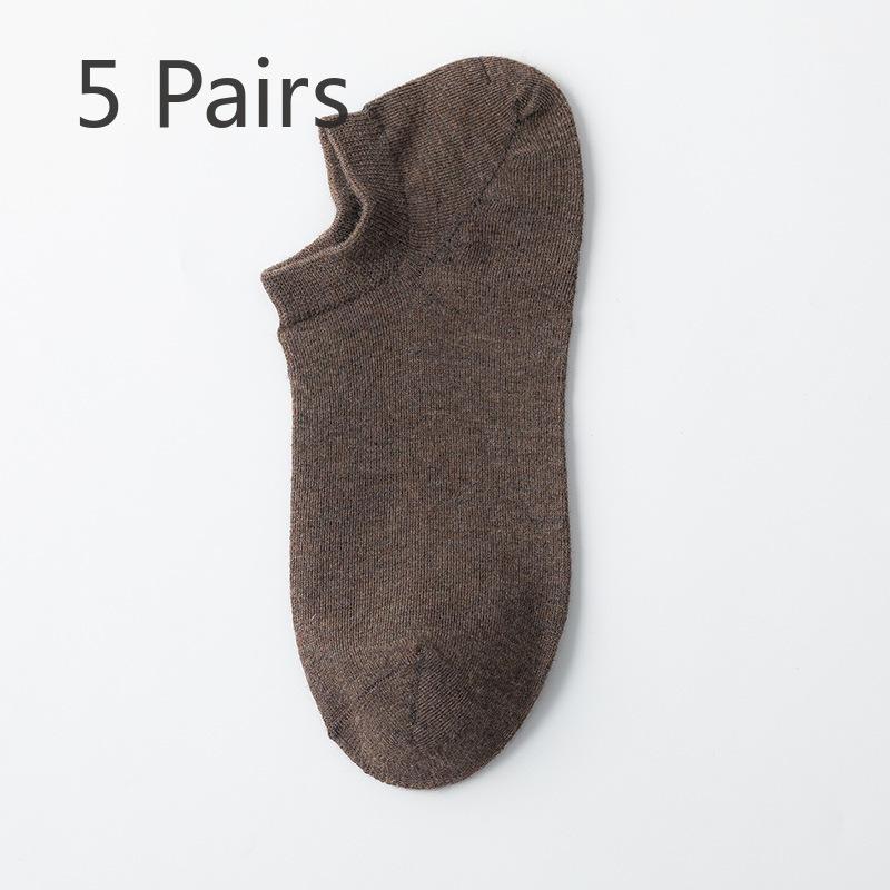 5 Pairs of Men's Summer Breathable and Sweat Absorbing Solid Color Anti Drop Heel Socks