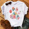 Fashion Kawaii Flower Dog Footprint Graphic Print Women's T-Shirt 90S Summer Loose Short Sleeve Round Neck Female Tops