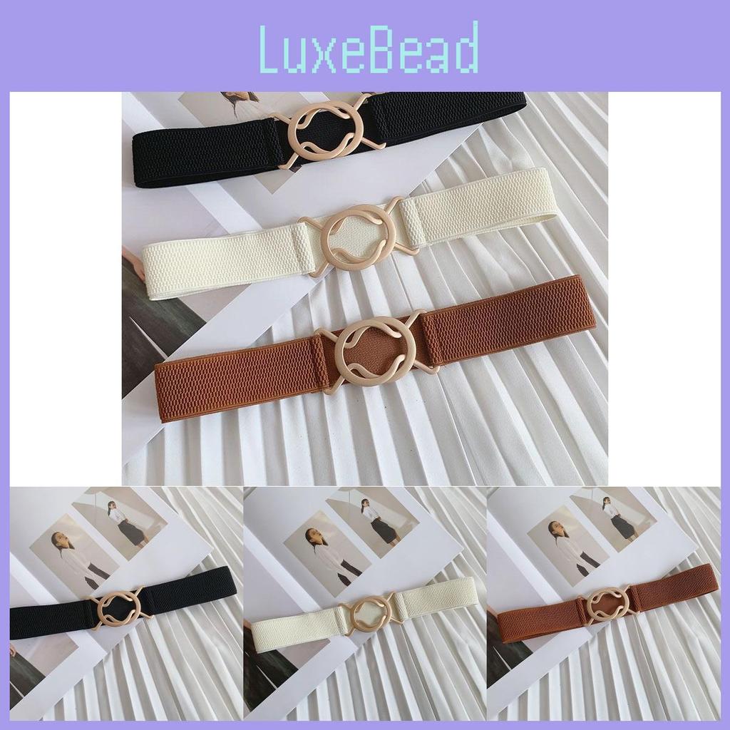Elegant Korean Style Women's Metal Buckle Belt With Elastic Slimming Waist Design For Dresses