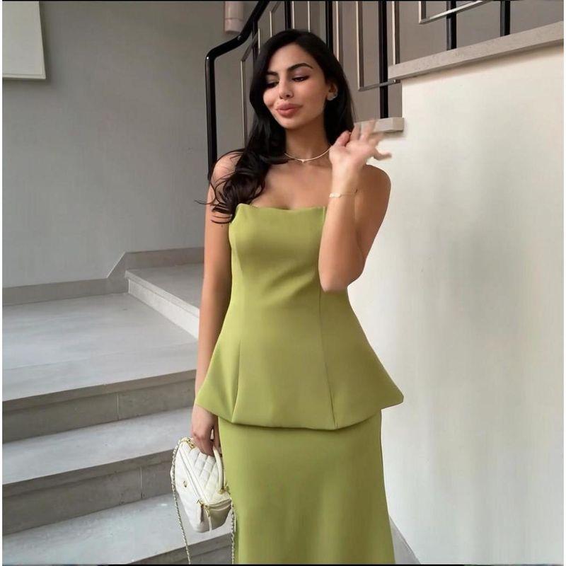 In Stock 2025 Spring New Cross-Border European and American Foreign Trade Women clothes Tube Top Solid Skirt Temperament Fashion Set