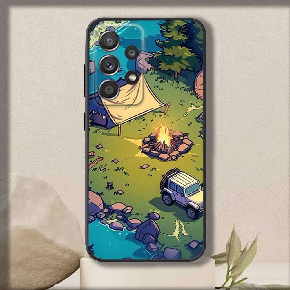 Outdoor Campings Phone Case For Samsung S 25,24,23,22,30,21,10,9,Ultra,Plus,Lite,FE,4,5 G Soft Black Case