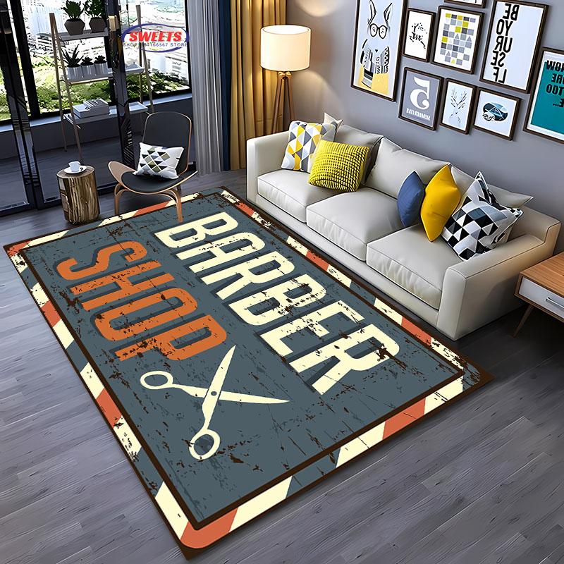 Barber Shop Sign Pattern Carpet,Living Room and Bedroom Household Items,Children's Room Sofa Mats, Doormat Floor  Anti-slip Rug