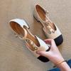 Fashion Soft Leather French Round Toe Temperament Versatile Single Shoes for Women 2025new Style Buckle Strap Thick Heel Mary Jane Shoes