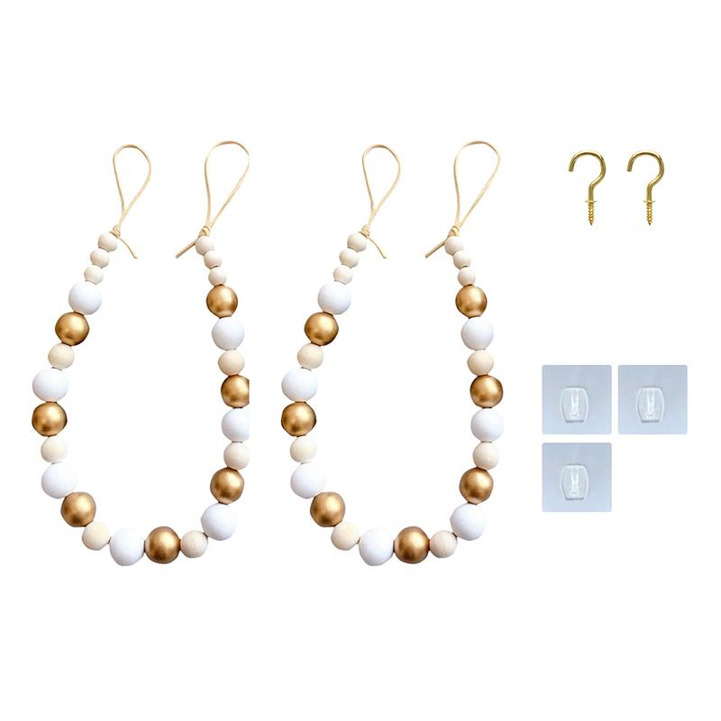 2pcs/set Boho Bead Garlands Curtain Tiebacks Tassel Wood Bead Curtain Rope Holdback Farmhouse Curtain Holders For Drape Decor