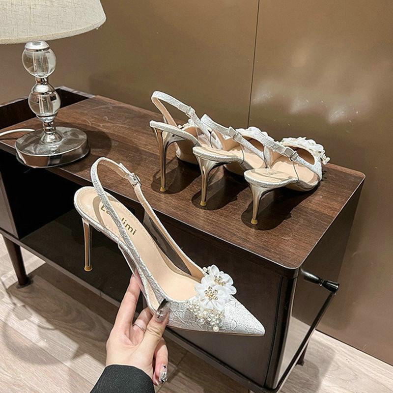 Fashion 2024 New White Wedding Shoes European And American Bride Shoes High-Heeled Women With Pointed Single-Shoe Women