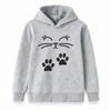 Kids Unisex Boys Girls Pullover Hoodie, Cute Cat Face Paw Print Sweatshirt, Casual Soft Long Sleeve Hooded Top for Daily Wear School Outdoor Activitie