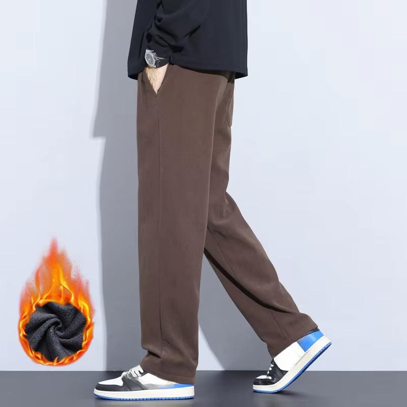 Coffee Khaki Black Gray Loose Casual Pants Men Winter Fleece Thermal Fashion Trousers Thick Velvet Straight Wide Leg Sweatpants