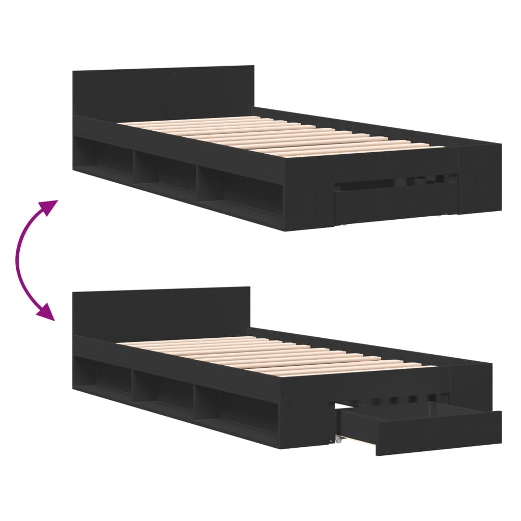 Bed Frame with Drawer Black 75 X 190 Cm Particleboard