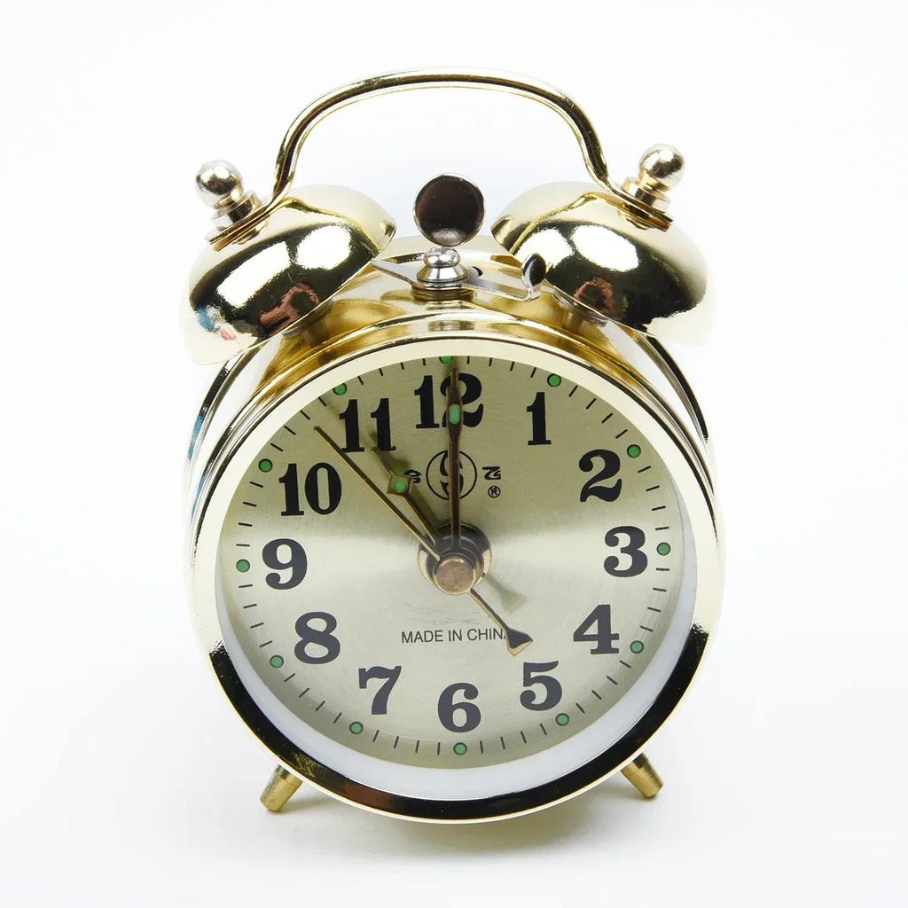 Horseshoe Mechanical Gold Alarm Clock Manual Wind Up Vintage Metal Alarm Clock Ticking Retro Vintage Twin Bell Desk Bedside