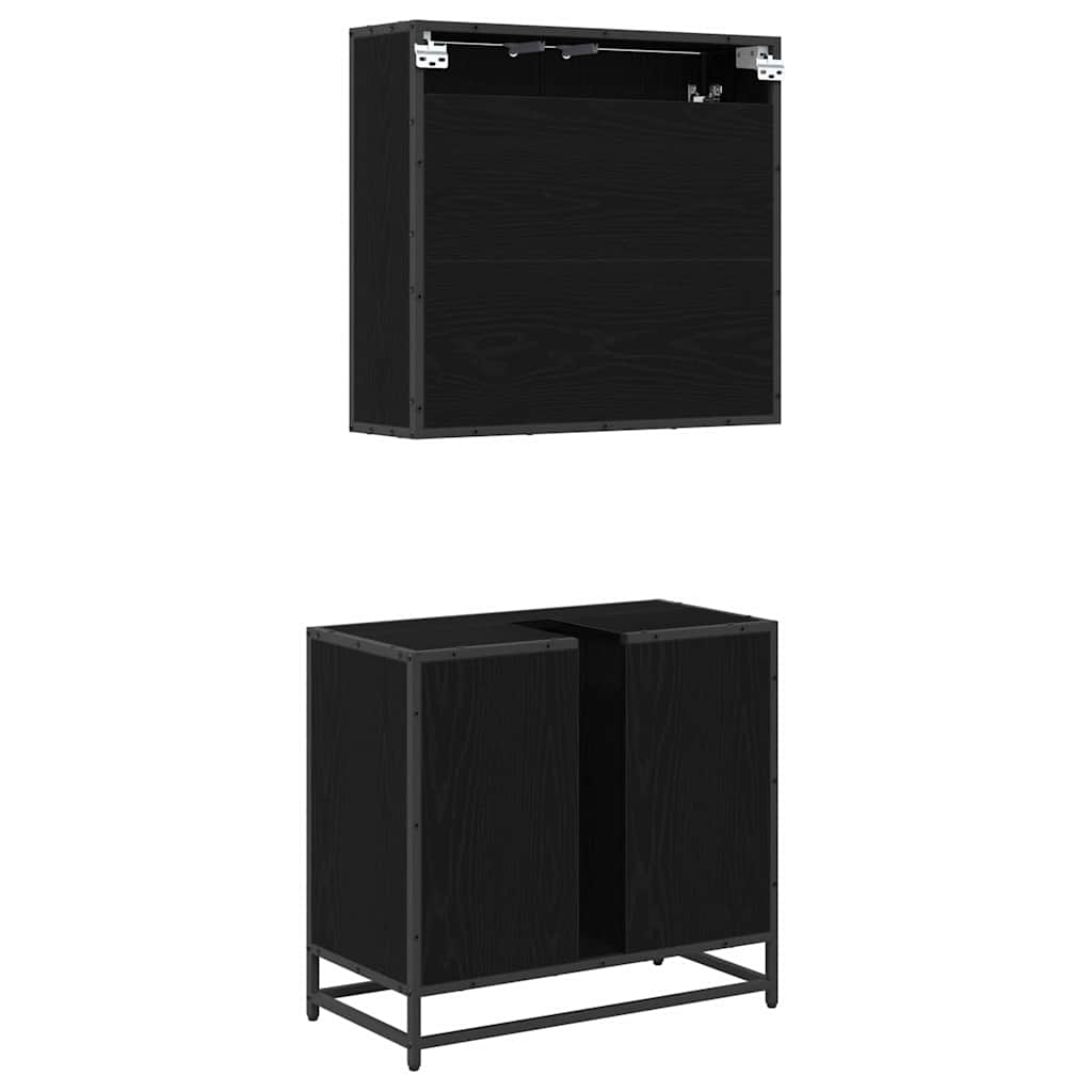 Bathroom Furniture Set 2 Pcs Black Oak Effect Wood Based Material