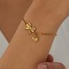 Gold Bow and Heart Charm Link Bracelet for Women