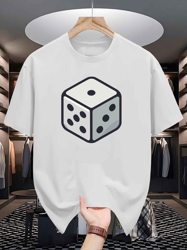 Bright Red Tee Cartoon White Dice Graphic Unisexs Short Sleeve T Shirt Crew Neck Game EleUnisext Casual Daily Soft Comfort Top